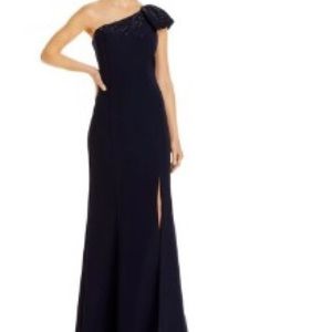 Aiden Maddox beaded one shoulder gown.